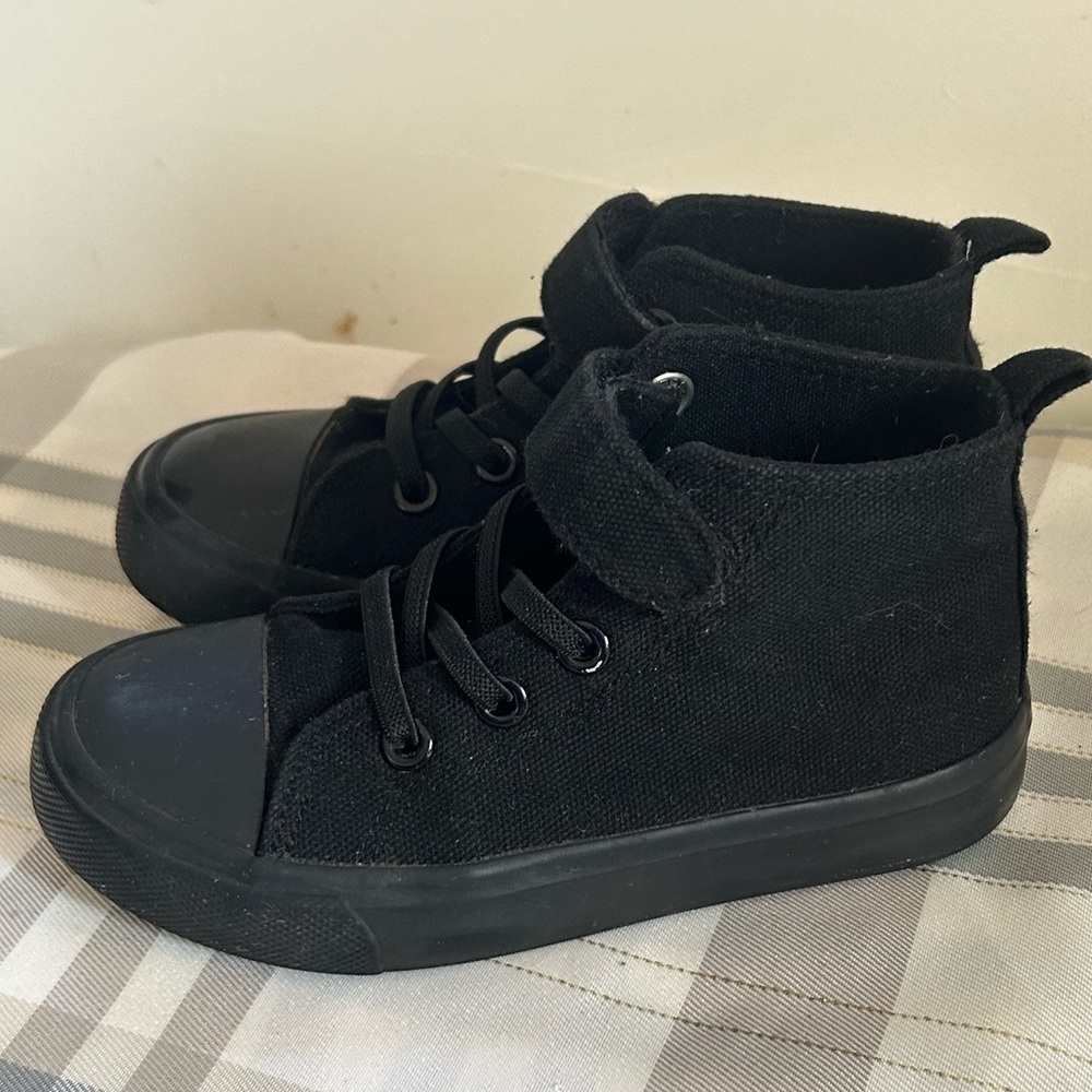 HIGHTOP CANVAS SNEAKERS VELCRO BLACK KIDS UNISEX - Picture 2 of 5